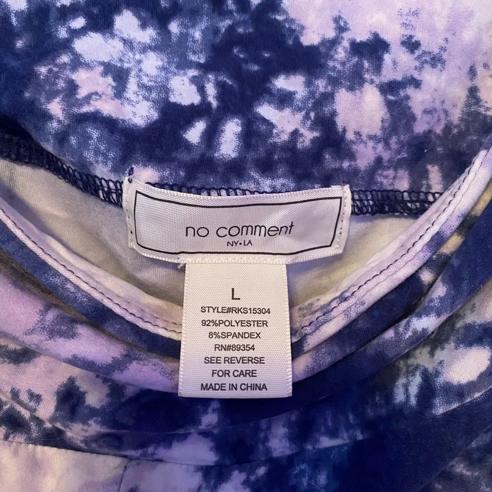 NWOT No Comment Blue/Purple Tie Dye Leggings, 1 Side Pocket, Large Juniors - Picture 2 of 6